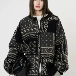 2025 New Sale Retro-style Jacquard Thick Woolen Knitted Cardigan Delicate Sweater