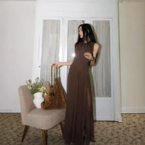A long stylish and elegant woven dress for women