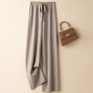 Versatile casual pants, loose, high-waisted, drape wool knitted floor-length pants for women
