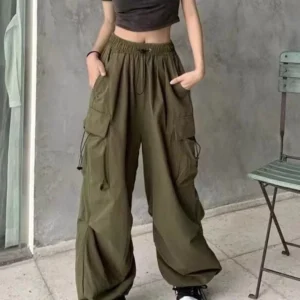 High-waisted black paratrooper loose, petite, quick-drying sport jazz dance wide-leg casual pants for men and women