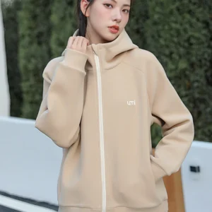 Windproof solid color hoodie, women's cardigan, hoodie, autumn and winter long-sleeved, loose zipper, trendy brand UMI cardigan
