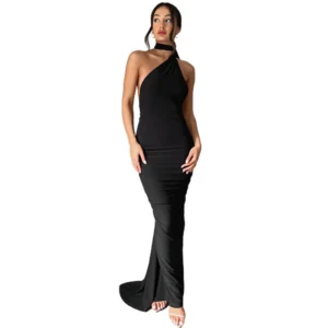 Sexy backless, halter-neck, figure-hugging evening dress for women