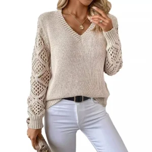 Spring and Autumn's best-selling hollowed-out knitted sweater women's pullover long-sleeved