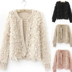 Wholesale of sequined mohair short knitted sweaters, cardigans, sweaters, tops and coats