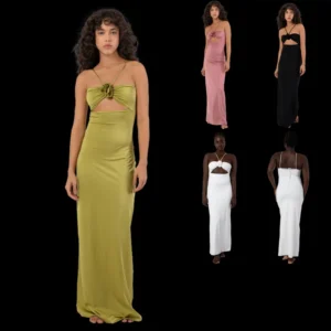 Y2K strapless floral halter dress is a fashionable, sexy and form-fitting solid color long dress