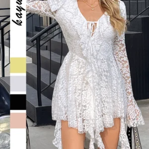 European and American Y2K sexy style lace long-sleeved short skirt dress women's clothing